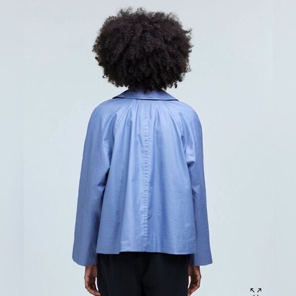 Madewell short trench coat Laminated Button Up Long Sleeve Coat in blue. M - Picture 4 of 12